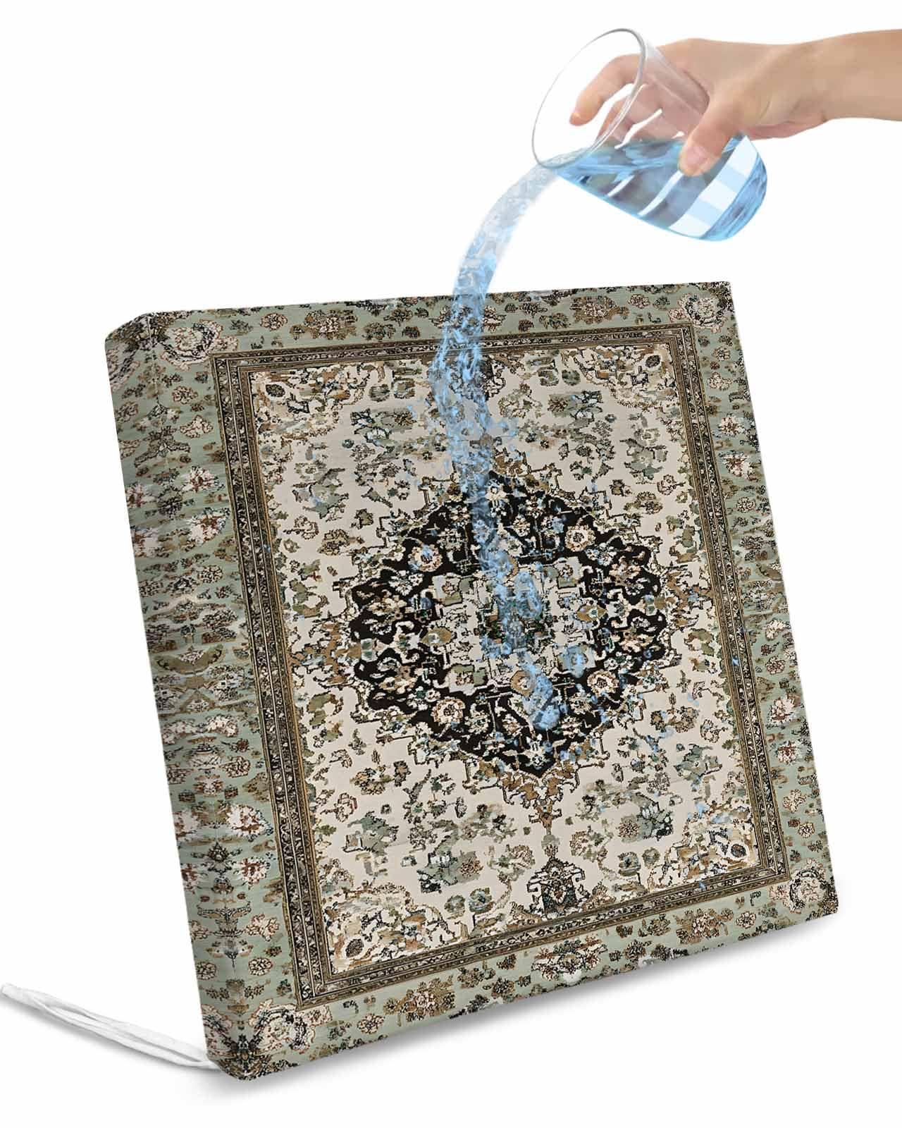 Hokiten Retro Boho Outdoor Cushion Chair Cover Set of 4 - Waterproof Couch Seat Covers, Farmhouse Neutral Ethnic Florals Motifs Patio Furniture Protector Slipcovers for Sofa/Garden/RV, 24