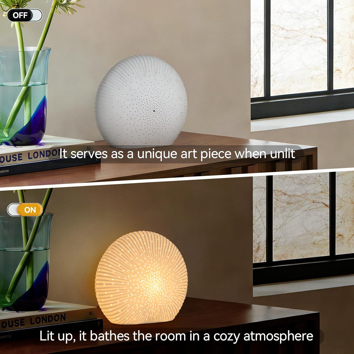 10.5"Modern Ceramic Table Lamp,White bedside table lamp, night Lamp,Decorative Lamp,Ambient lighting,Artistic lamp,Suitable for living room, bedroom, entrance, Kitchens, Corded, Bulb Included