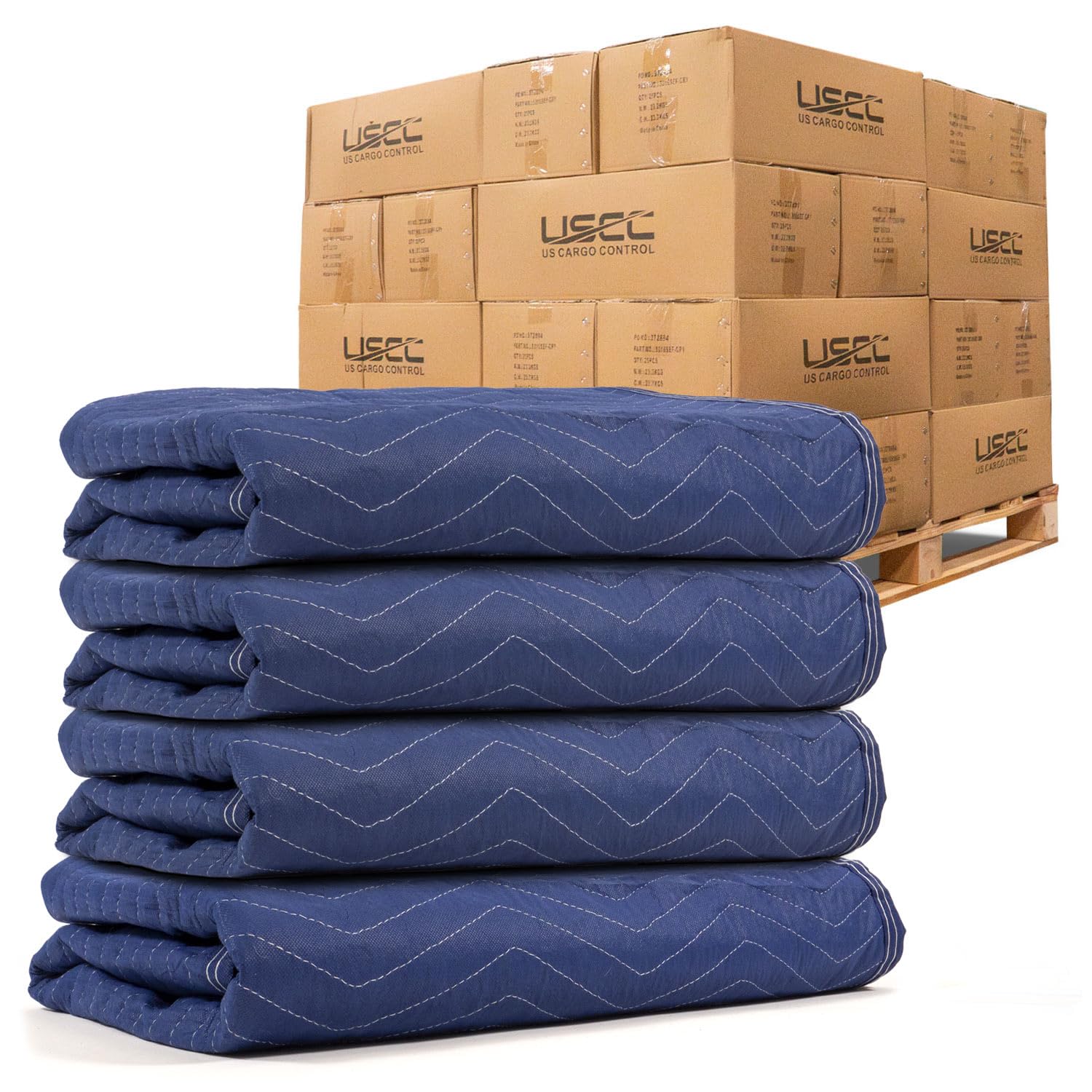 US Cargo Control Moving Blankets Heavy Duty 72"x80" 240-Pack (43 lbs/doz), Packing Blankets for Moving Furniture, Shipping, and Storage, Lightweight Quilted Furniture Pads, Tough Blue Polyester