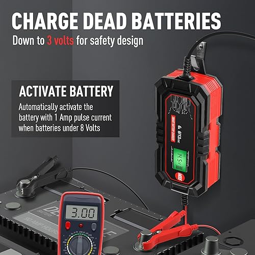 Miniatura 4 de Sailnovo Cargador de batería de automóvil de 6 A, cargador inteligente de goteo de 6 V y 12 V, 10 etapas de 14.6 voltios LiFePO4 Mantenedor de