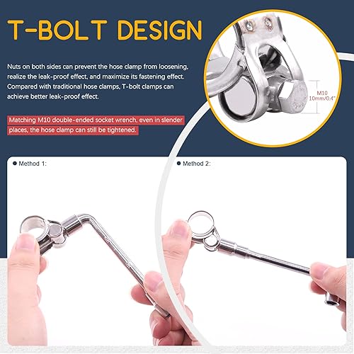 Miniatura 5 de Hilitchi Abrazadera de perno en T de acero inoxidable 304 Abrazaderas de manguera de tubo de tubo en T resistentes (4 unidades, 1.890-2.008 in)