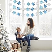 Vista 6 de Whaline Guirnalda de fieltro de copo de nieve, guirnalda de copos de nieve blanca y azul, guirnalda de banderines de invierno para Navidad