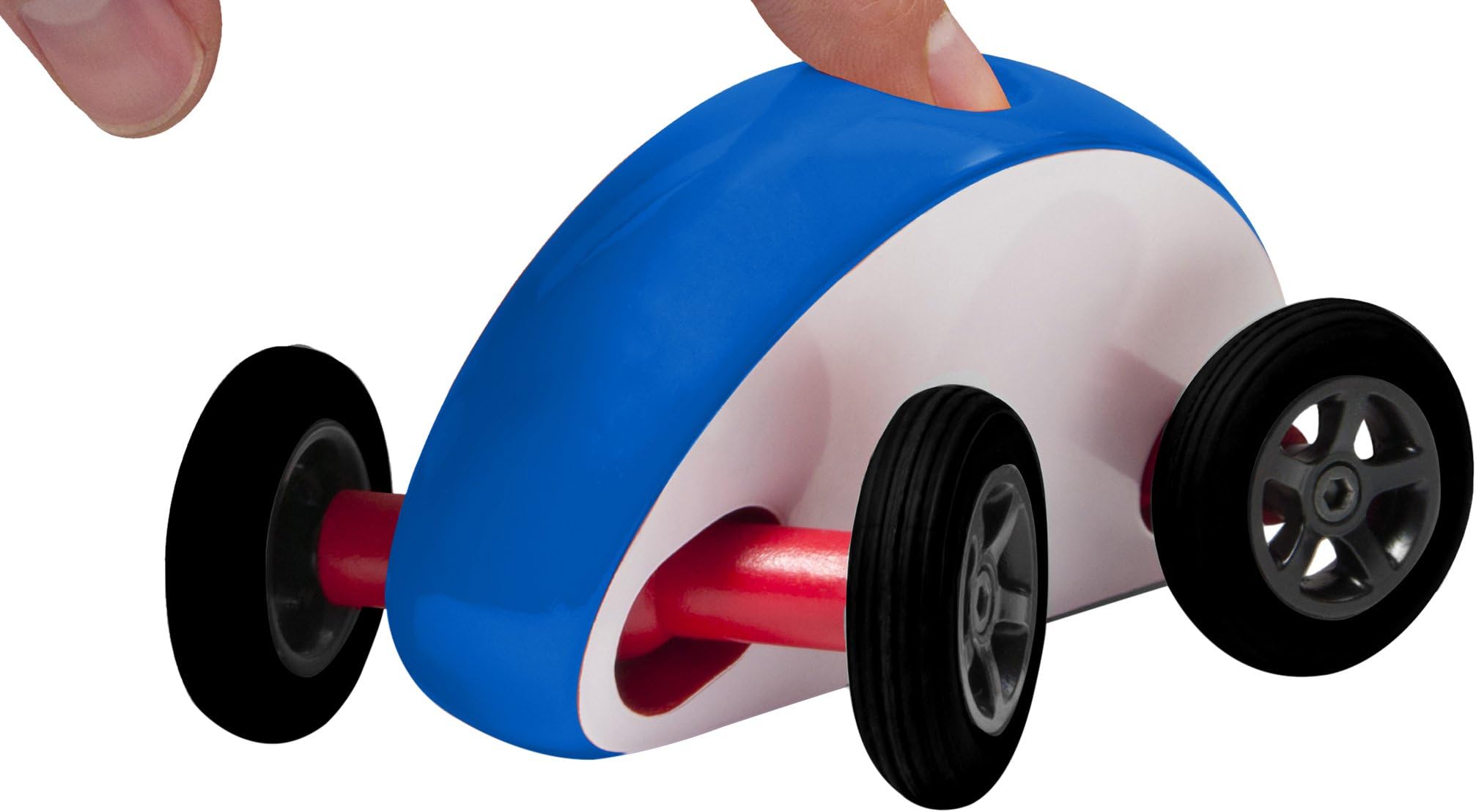 Finger Car Wonky Wheels, White with Blue Stripe