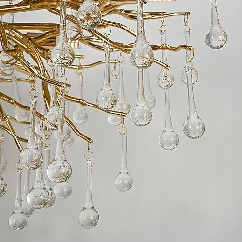 Miniatura 69 de Candelabro moderno de rama de árbol, 47.24 pulgadas, ramas de árbol de dinero, lámparas de cristal dorado, accesorios de iluminación colgantes