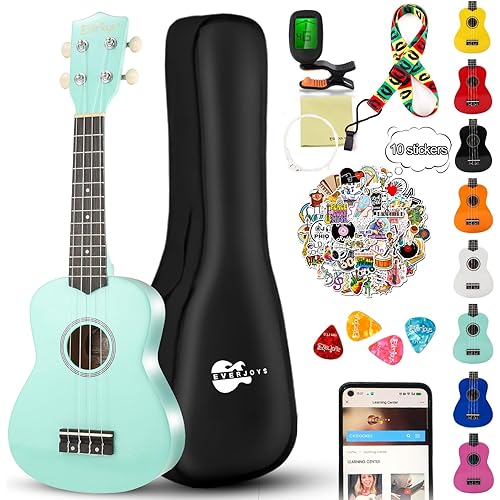 Soprano Ukulele Beginner Kit for Adult Student w/Free Online Lesson 21 Inch Ukelele Gig Bag Strap String Tuner Pick Polishing Cloth, Rainbow Series Ukalalee