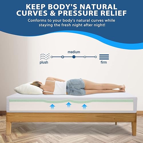 Miniatura 5 de MLILY Colchón individual XL, de espuma viscoelástica de té verde de 10 pulgadas para sueño fresco y alivio de presión, colchones de firmeza media en
