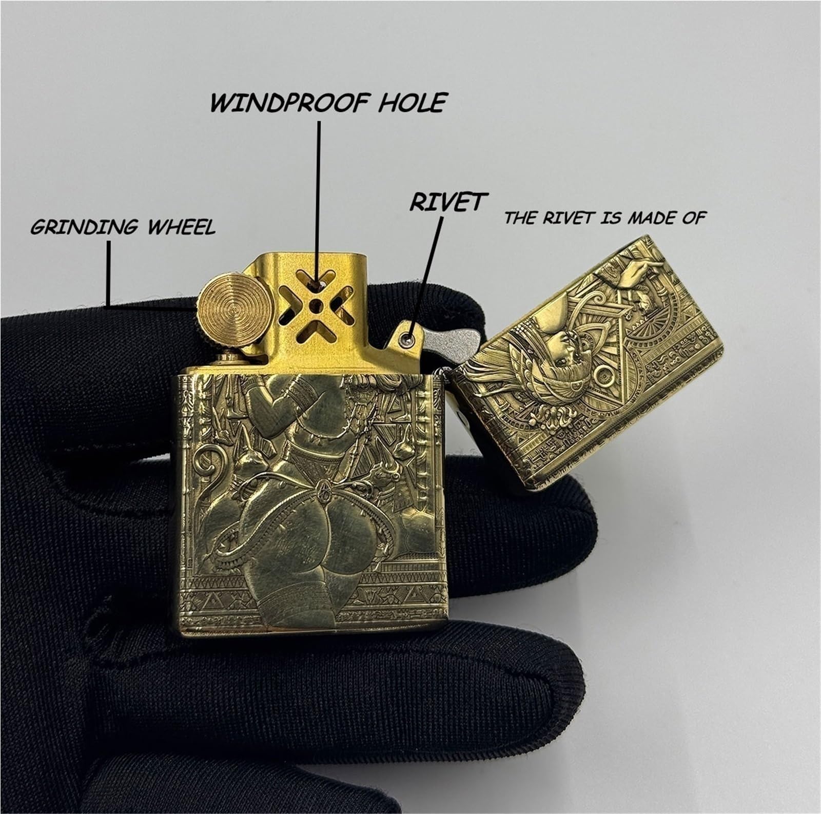 Accendino Vintage in Ottone Goffrato, accendini a Cherosene Ricaricabili Antivento con Fiamma Morbida, accensione a Mola, Grande capacità, affidabile for Attrezzatura da Campeggio(Brass)