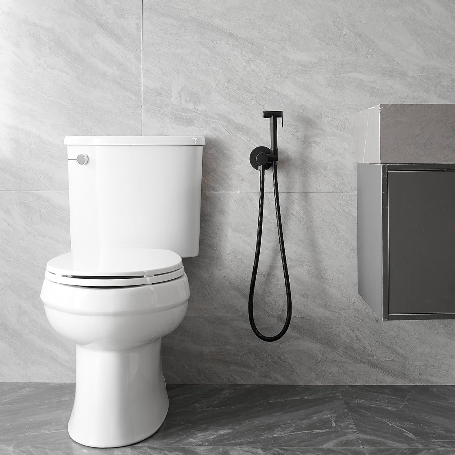 Wall Mounted Bidet Sprayer Set, Warm Water Bidet Sprayer Faucet for Toilet with Hot and Cold Brass Valve, Stainless Steel Round Handheld Bidet Attachment Set, Matte Black