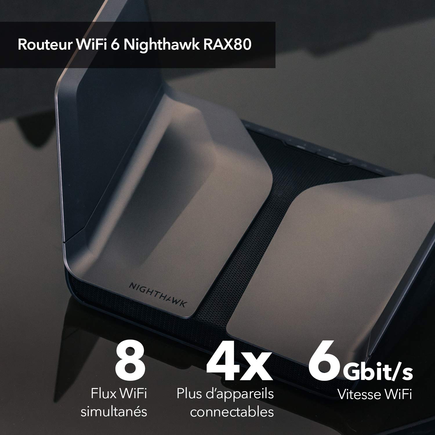NETGEAR Routeur WiFi 6 AX8 Nighthawk 8 flux (RAX80) - WiFi AX8000 (Vitesses jusqu'à 6 Gbit / s) | Couverture jusqu'à 230 m²