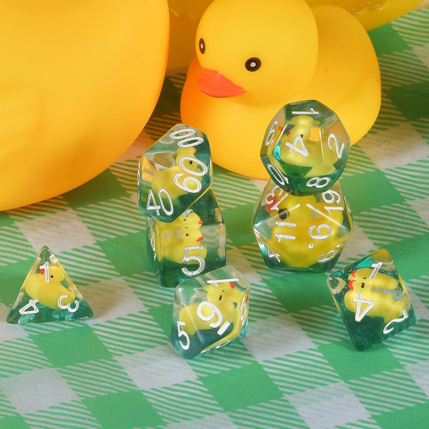 FLASHOWL Duck Dice Polyhedral & RPG Dice DND Dice Set with Duck Inside Polyhedral Roll Play Gaming D20 Dice 7 Pieces