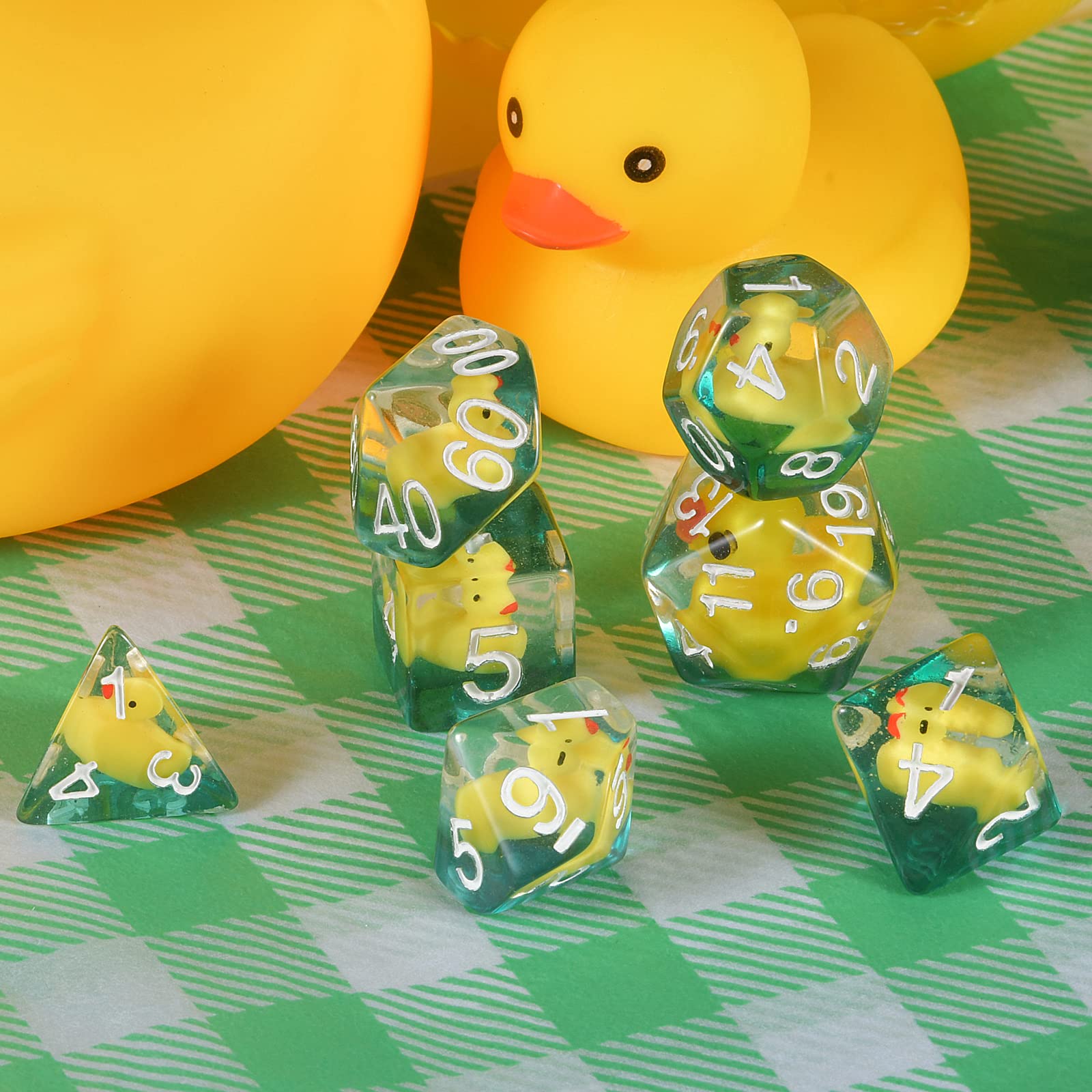 Duck Dice Polyhedral & RPG Set Inside Roll Play Gaming D20 Dungeons and Dragon 7 pezzi