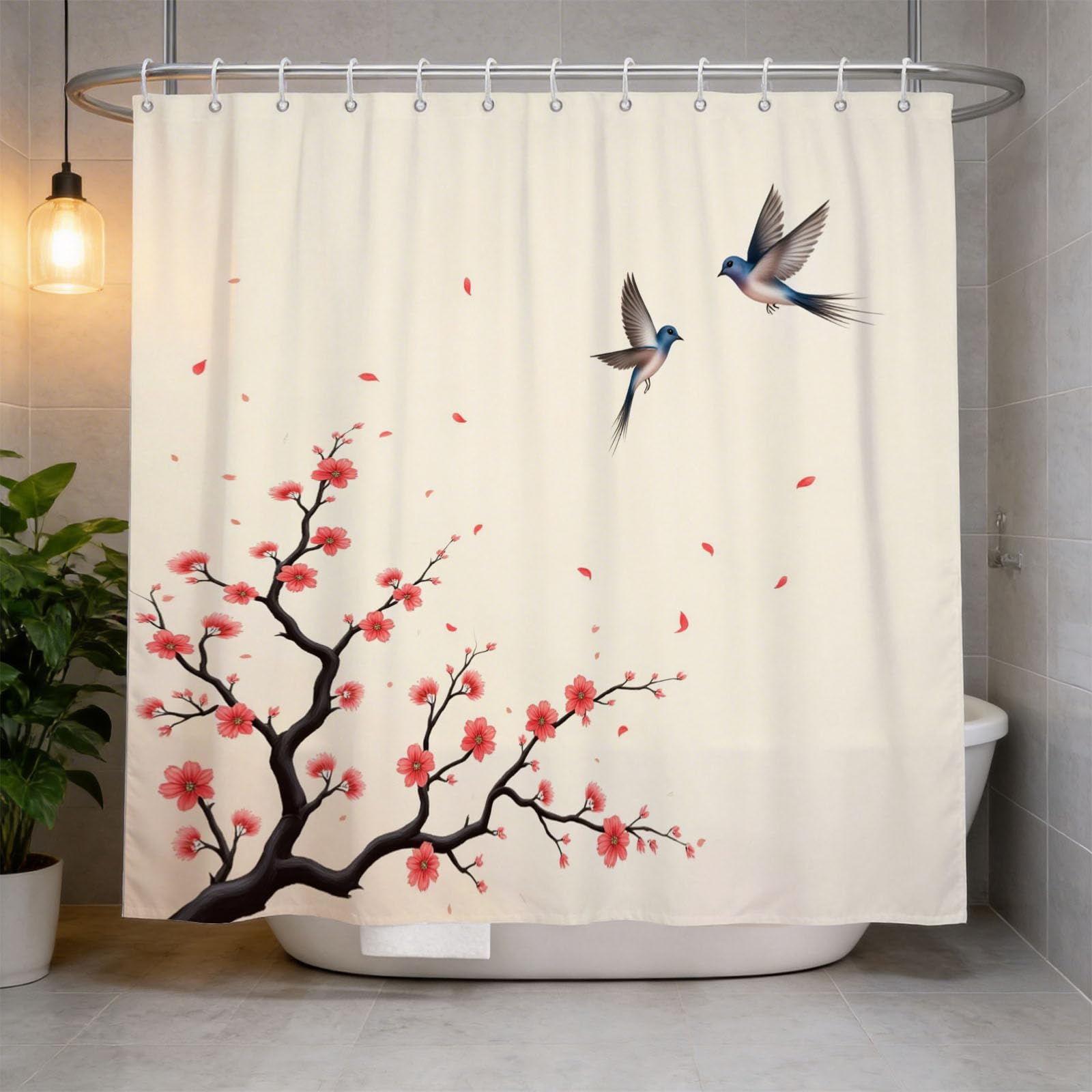 Hongduo 3D Cherry Blossoms Sakura Shower Curtain for Stalls Bathtubs Art Style Bathroom Decor Shower Curtain Set Polyester Fabric Waterproof 120x180cm/48X71 Inch with Hooks