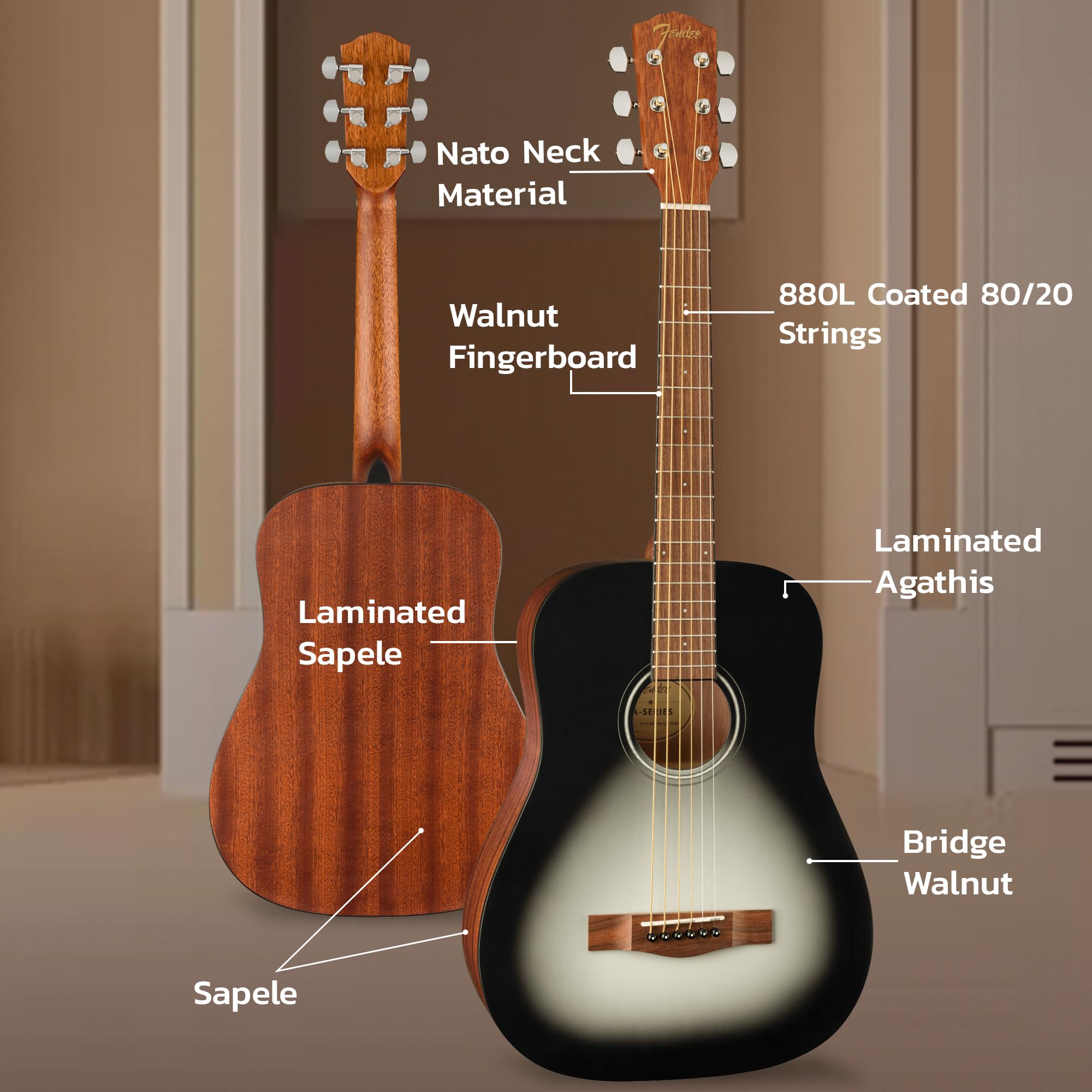 Amazon.com: Fender FA-15 3/4-Scale Kids Steel String Acoustic
