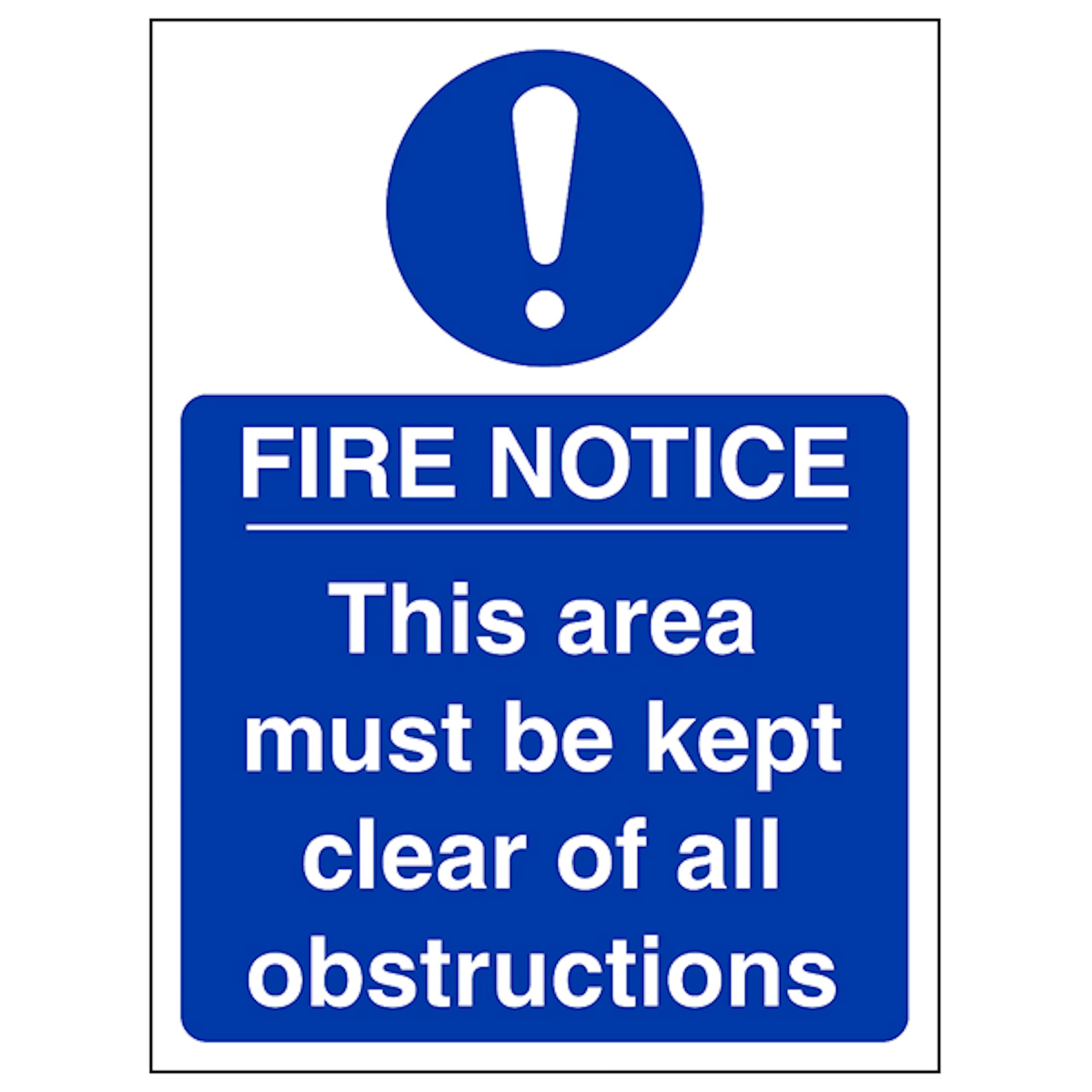 V Safety Fire Notice This Area Must Be Clear 150 x 200mm - 2mm Rigid Plastic Safety Sign