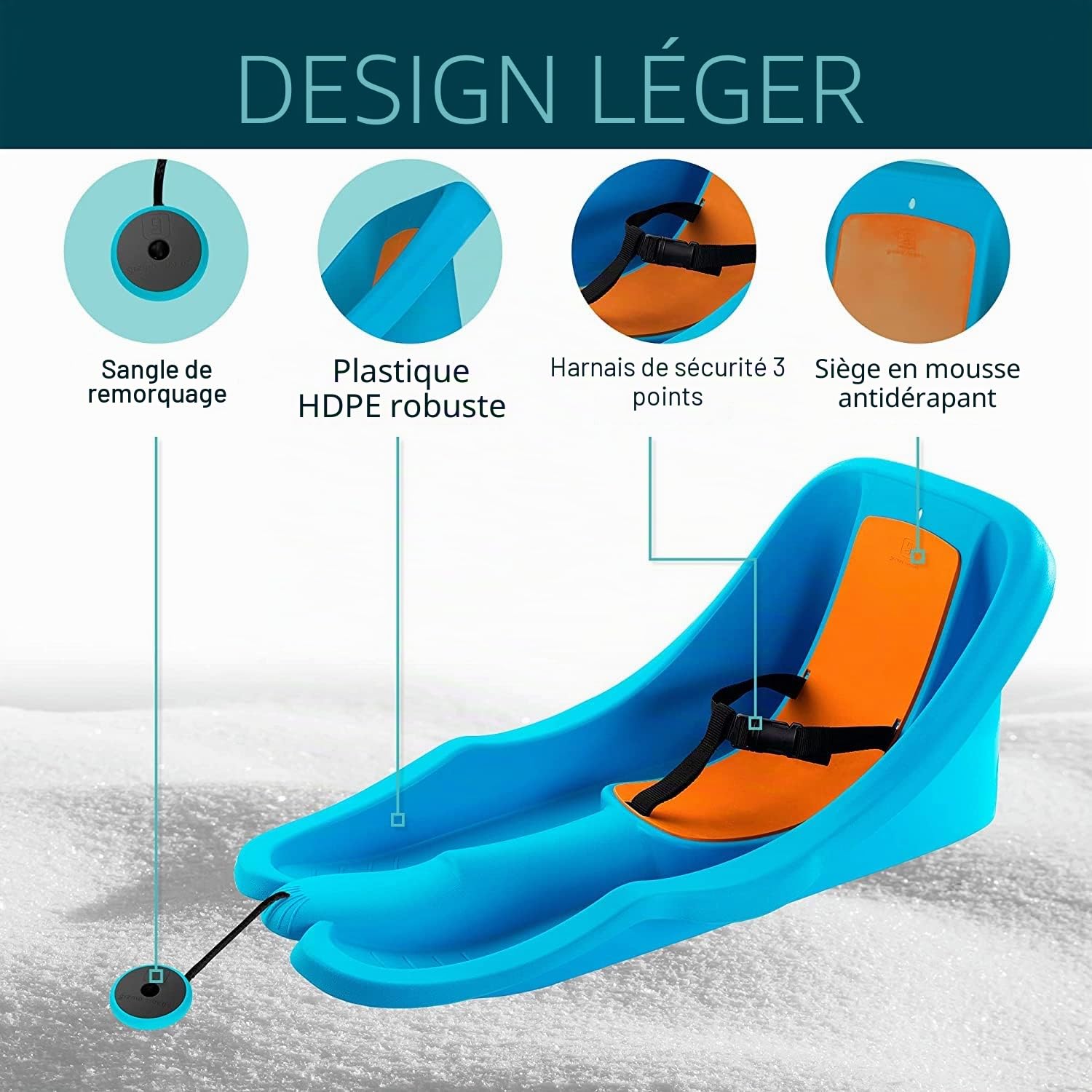 Gizmo Riders Luge Bob pour bébé de 6 mois à 3 ans - Luge pour enfants avec ceinture de sécurité - Toboggan en plastique