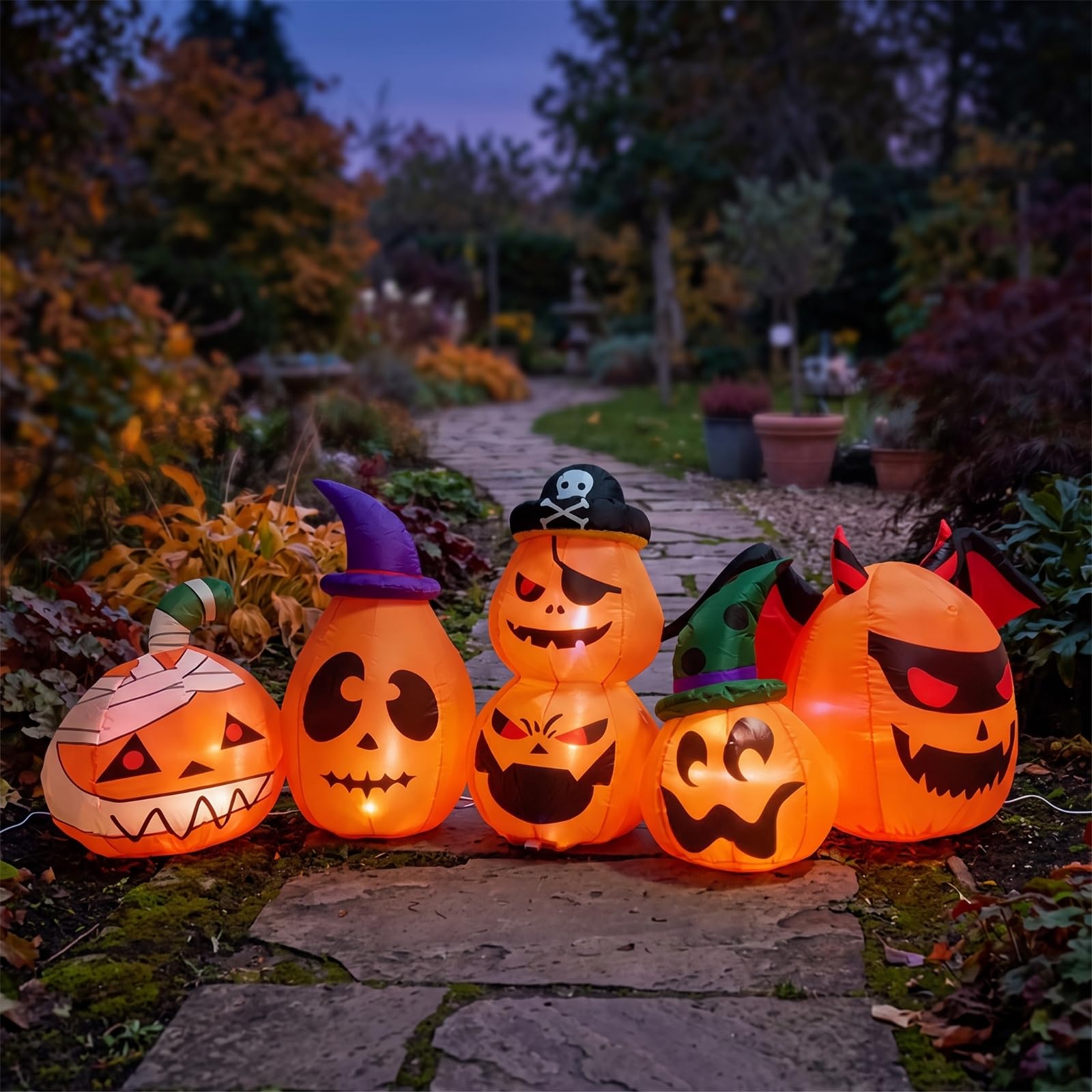 Gralara Decorazione di Halloween Luminoso Zucca Gonfiabile con Personaggi Decorazione da Esterno di Halloween per Giardino