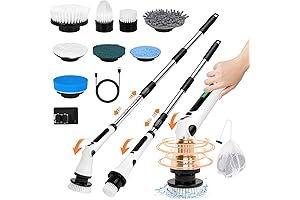 Electric Bathroom Spin Scrubber with Adjustable Lengths and Brush Heads