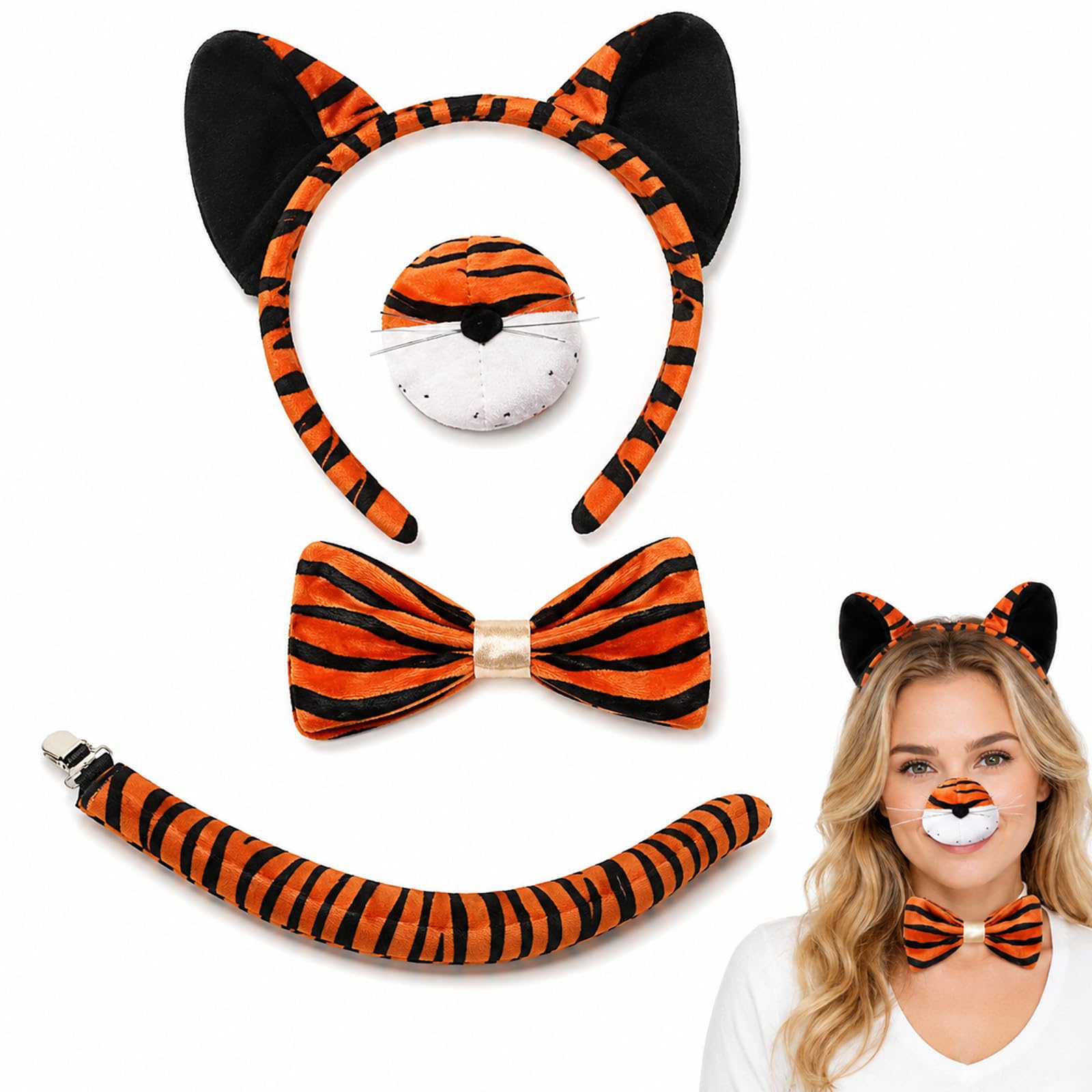 MAUDFEK 4 PCS Set, Tiger Ears, Tiger Costume Kids, Complete and Adorable, Ideal for Dress up Parties and Role playing, a Great Gift Option