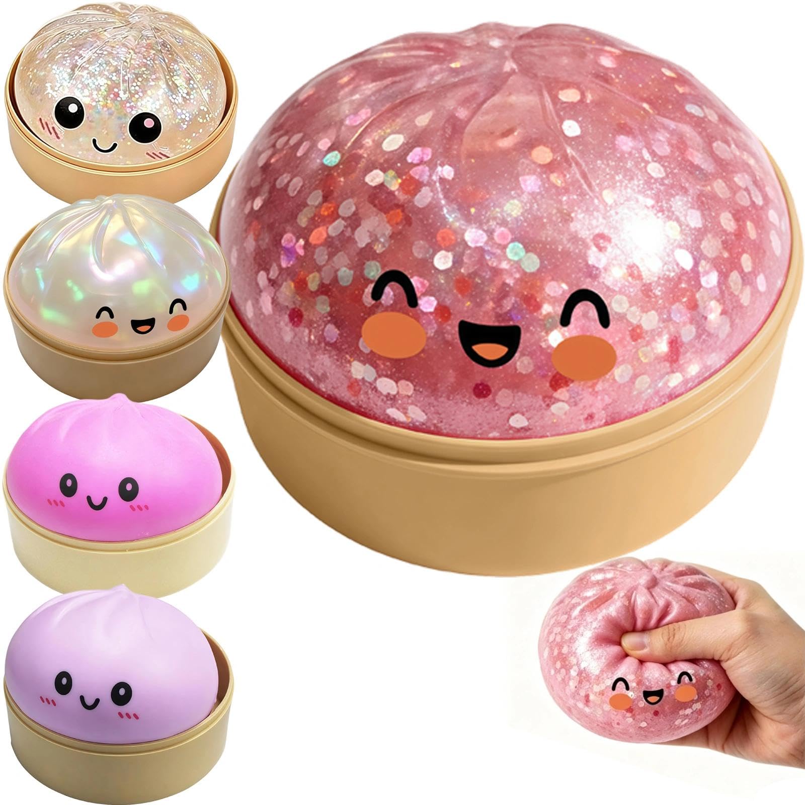 Dumpling Squishy, Transparent Gold Glitter Design, Portable Decompression Squeeze Fun, Anxiety Relief Sensory Stress Release For Daily Use