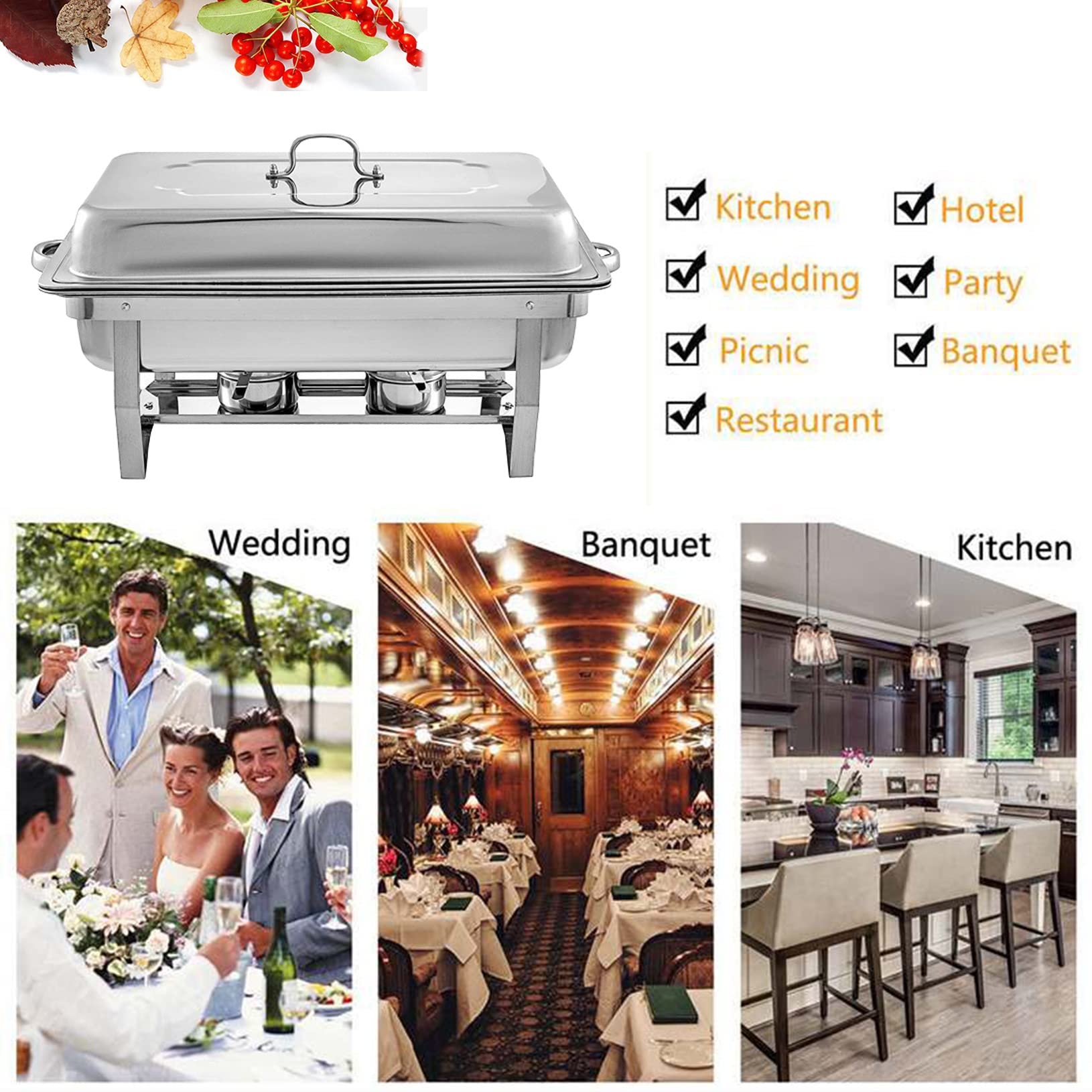 Olla de Calentamiento Aislamiento Calentador Alimentos Calientaplatos buffet bandejas de Acero Inoxidable Chafing Dish Servidor Termostato de temperatura,Bandeja Calientes Función Mantenimiento Calor