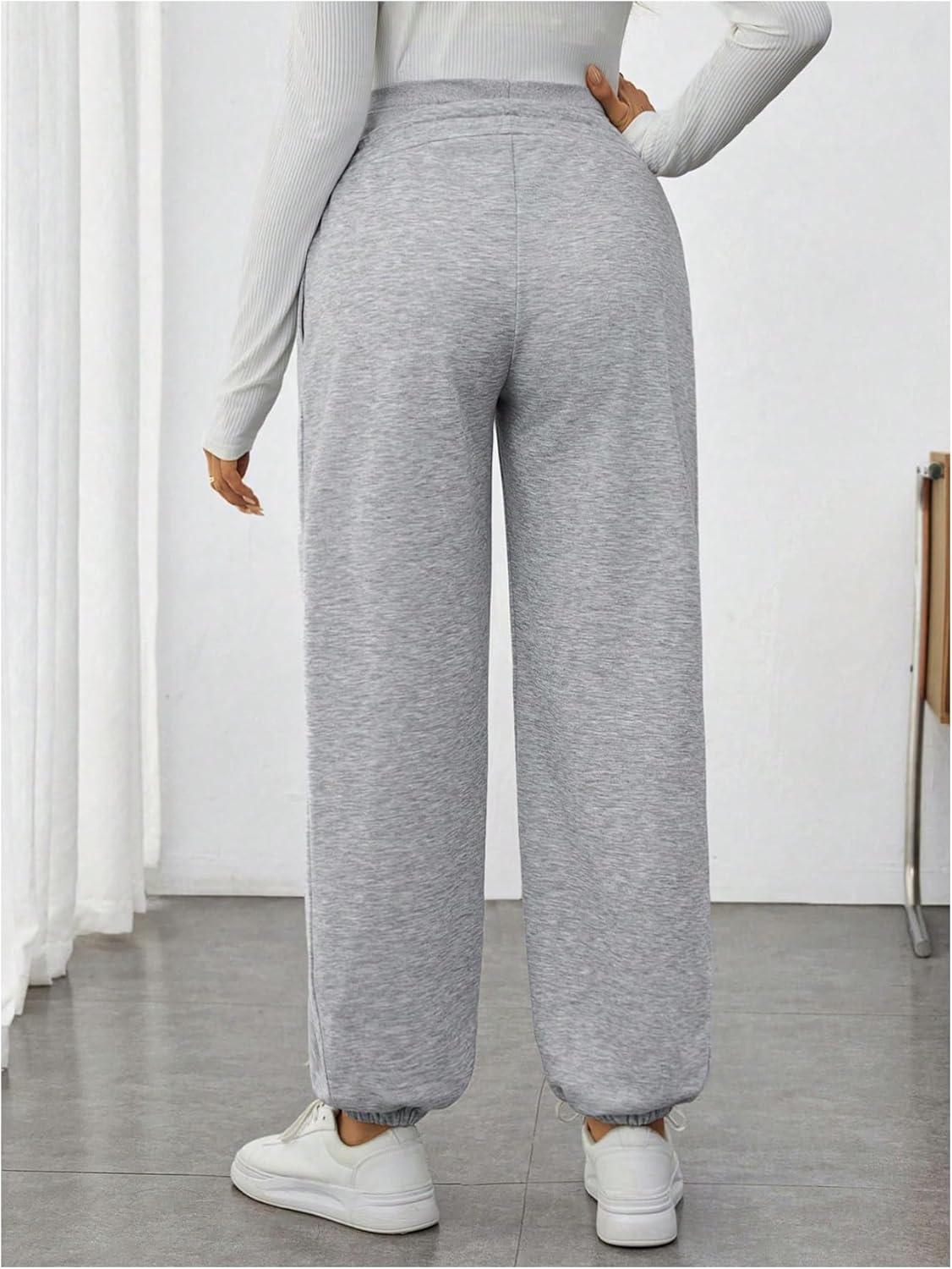 OYOANGLE Women's Maternity Pants Over The Belly Drawstring Pregnancy Jogger Sweatpants - Image 3