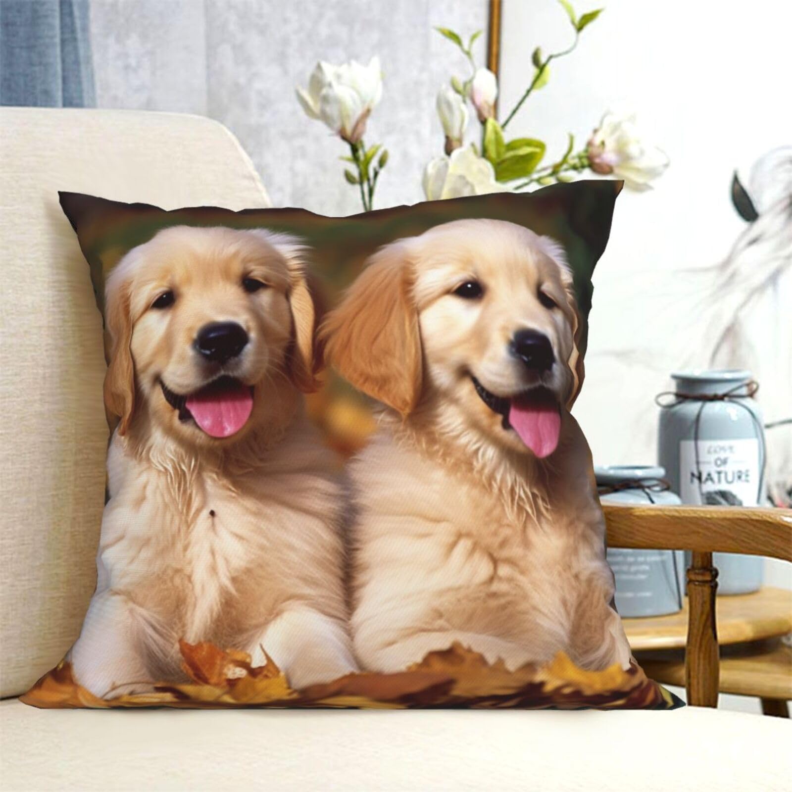 Fodpand Black Decorative Throw Pillow Covers 18"X18" Golden Retriever Dogs Puppies Pets Cushion Cases Square Modern Farmhouse Pillow Cases Soft Cozy Cushion Covers For Couch Sofa Bedroom Home Decor Pillowcase