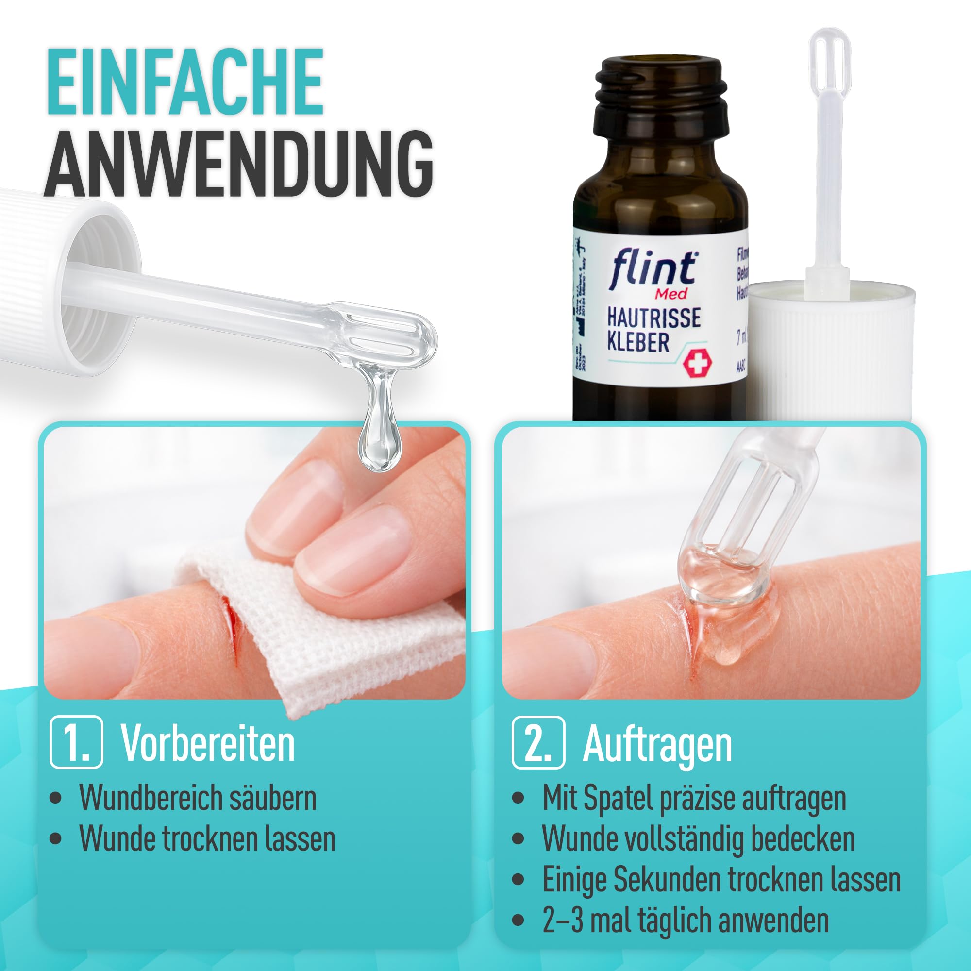 flint Med Klej do pęknięć skóry, 7 ml – redukuje pęknięcia skóry i łagodzi ból, tworzy ochronną przezroczystą warstwę na skórze, szybkie gojenie, testowany klinicznie