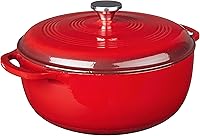 Lodge 7.5 Quart Enameled Cast Iron Dutch Oven, Island Spice Red - Oven Safe to 500°F, Stovetop Versatile, Superior Heat Retention
