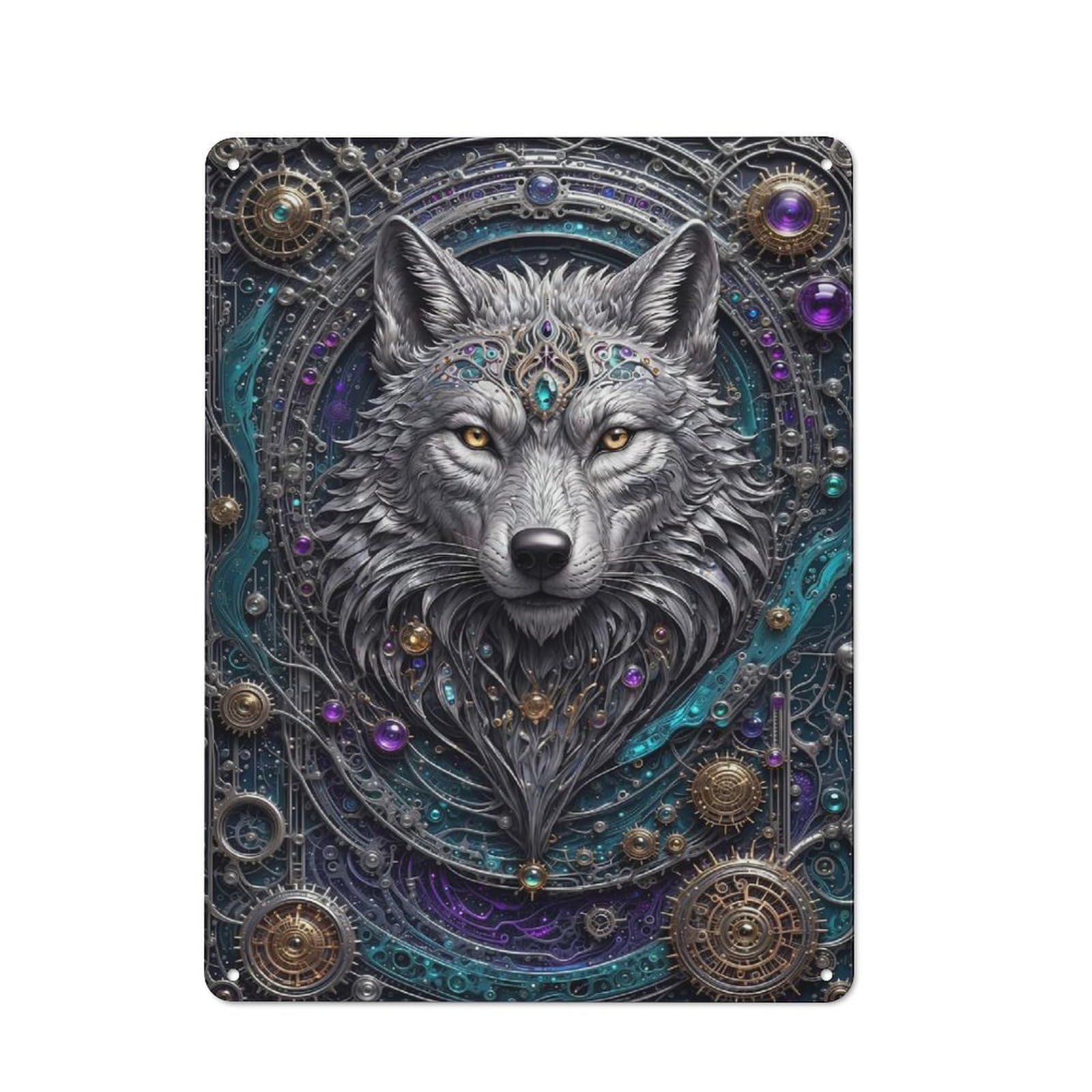 Junmoney Style-17 Vintage Tin Sign 40X30cm With Cybernetic Wolf Head For Garage Or Workshop, For Vintage Wall Decor Fans, For Garage And Workshop Walls