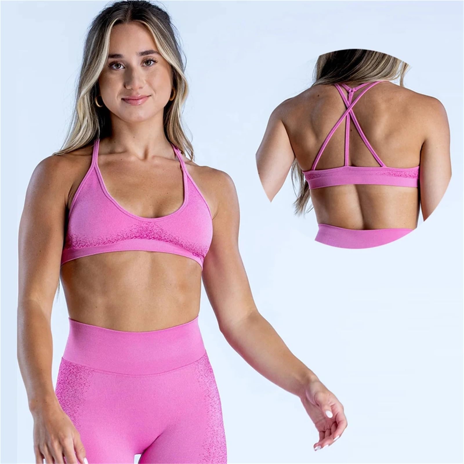 Biustonosze sportowe do treningu, Bezszwowy, usztywniany biustonosz sportowy typu Crop ze skrzyżowanymi plecami, wiązany na szyi, wielokolorowy XS-XL
