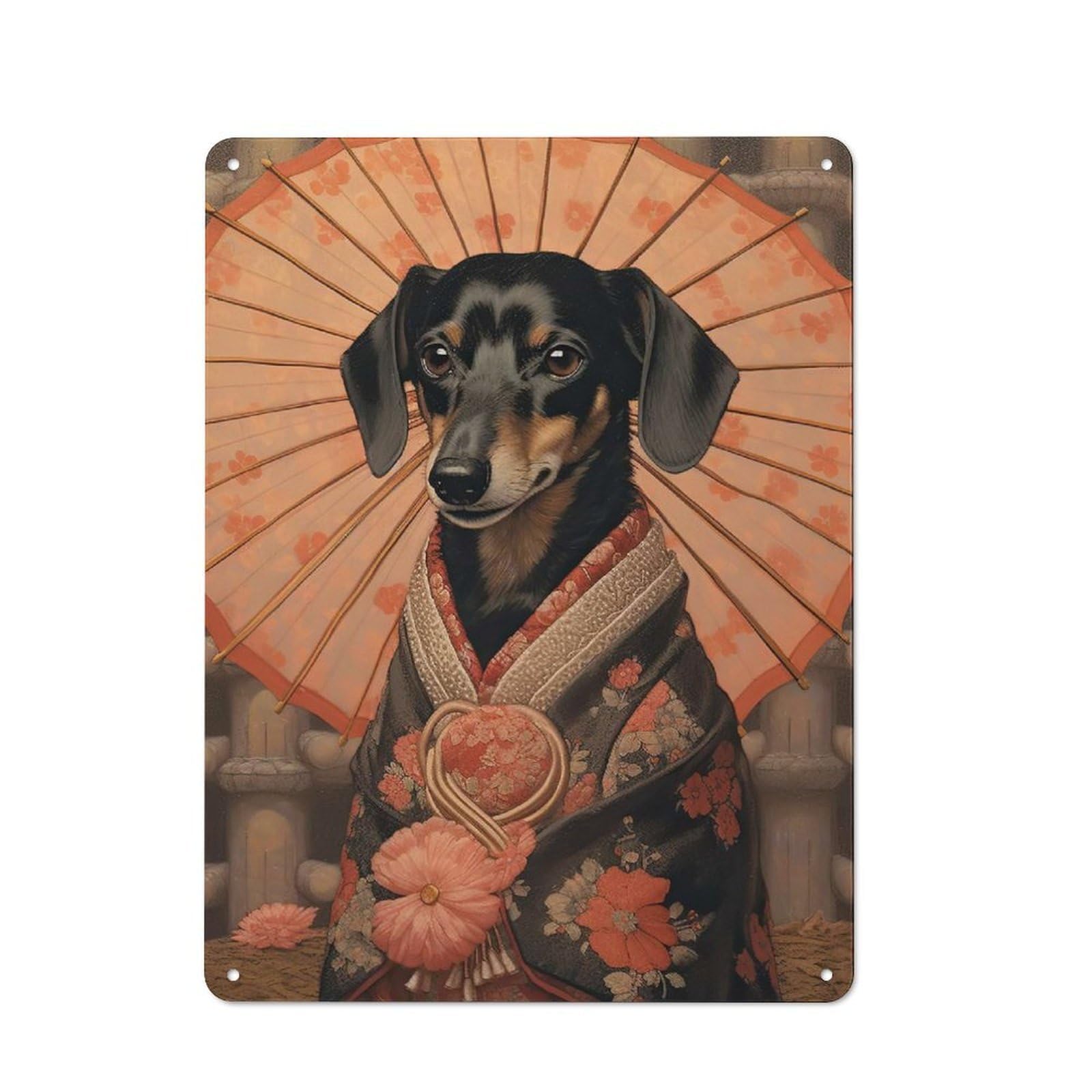 Shed Style Decorative Metal Plaque 40x30cm Featuring Dachshund Geisha, Porch Wall Decor for Patio Bar, Workshop, Shed Or Kitchen