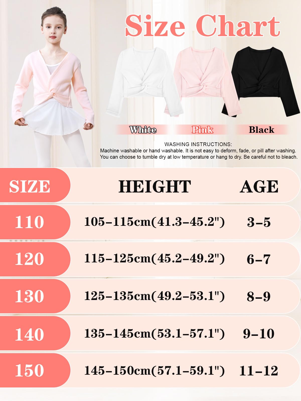 Ballettjacke Mädchen Langarm mit Flauschiger Futterung Ballett Wickeljacke Baumwolle Ballett Jacke für 3-12 Jahren