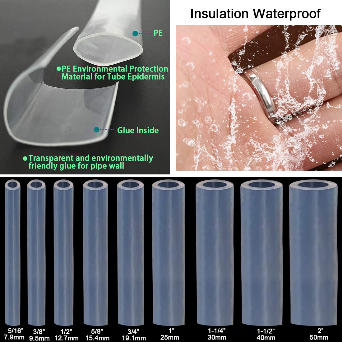 Heat Shrink Tubes, Dual Wall Heat Shrink Tubing 3:1 Ratio Heat Activated Adhesive Glue Lined Marine Shrink Tube Cable Sleeving Wrap Protector Transparent 4Ft Dia(3/8