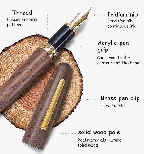 Miniatura 6 de Jinhao 9056 Pluma estilográfica vintage de madera natural, punta fina, palisandro