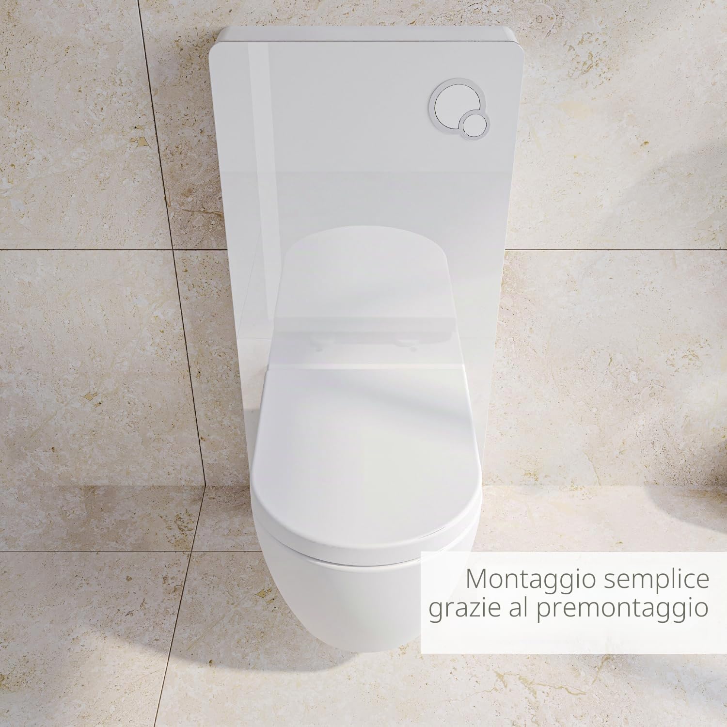 Sistema modulo sanitario 805 di installazione per WC vaso sospeso a parete esterno- con pulsante di scarico - in alluminio e vetro bianco - cassetta monoblocco - bella e funzionale