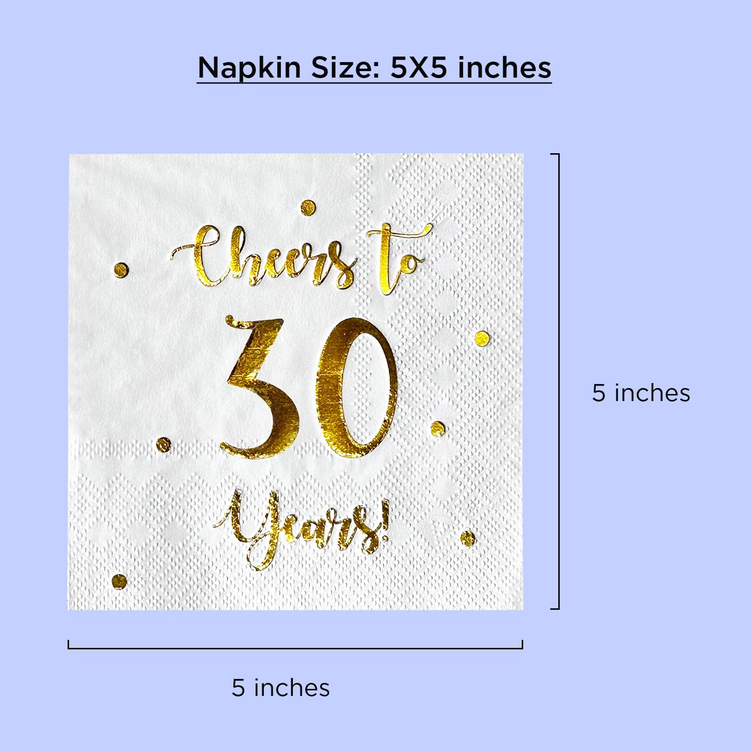 Cheers to 30 lat serwetki koktajlowe | dekoracje z okazji 30. urodzin dla mężczyzn i kobiet oraz dekoracje na rocznicę ślubu | 50-pak 3-warstwowe serwetki | 12,7 x 12,7 cm składane (białe)