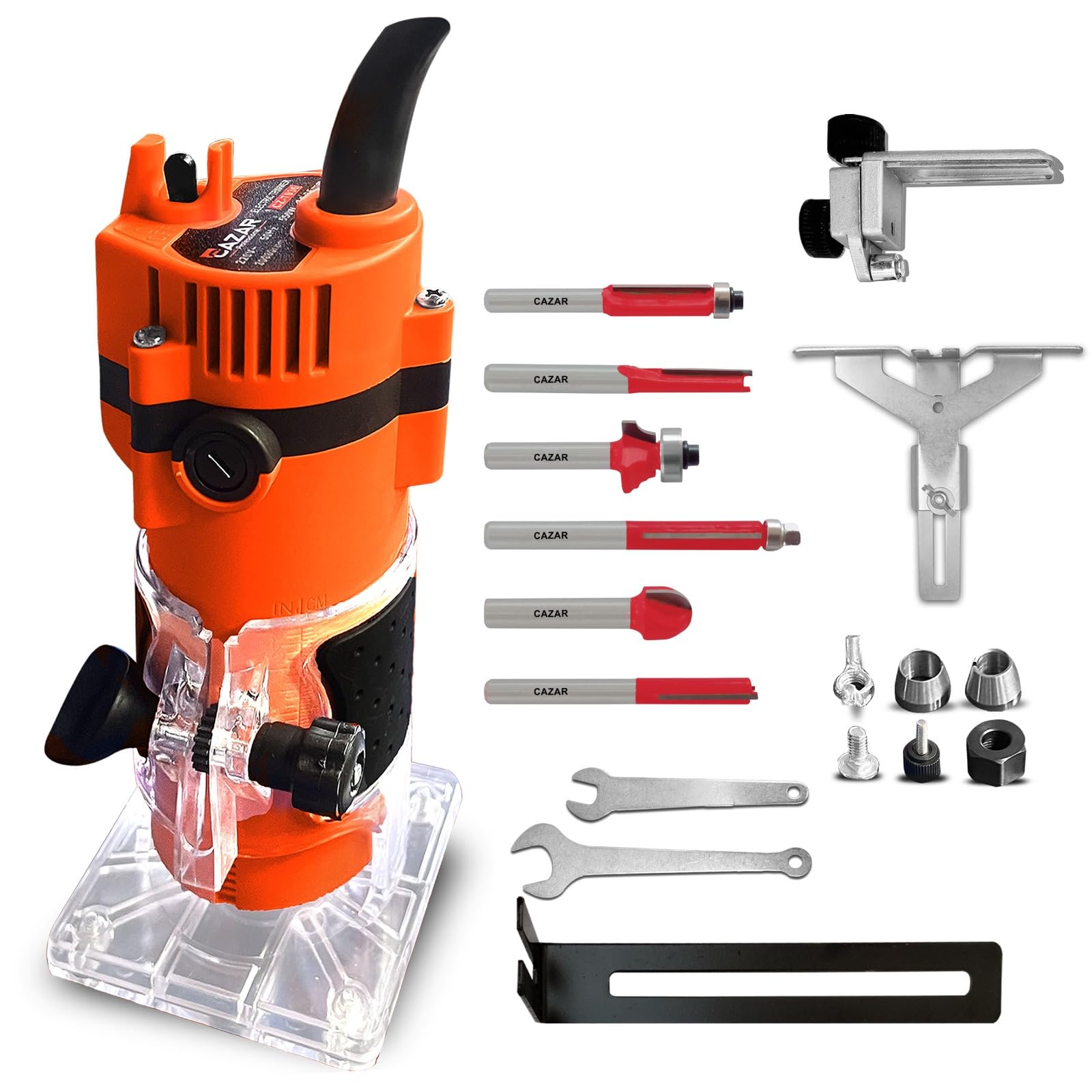 CAZAR 550W Professional Wood Router Machine with with 6-Pieces Different Shaped 6.35 mm Router Bit Set| 30000RPM | 6.35mm Collet | TPR Soft Grip | Perfect Wood Trimmer for Woodworking, Craft & DI-image-16