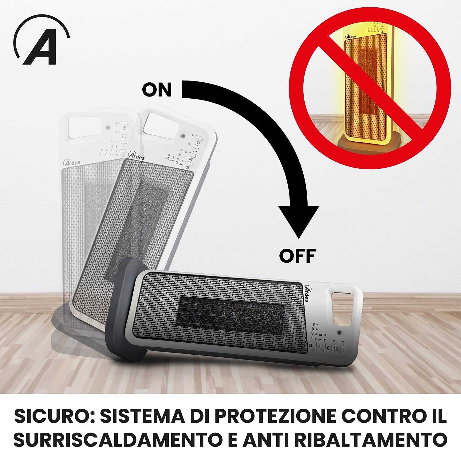 Ardes AR4P12R Handle Termoventilatore Ceramico PTC Oscillante a Torre, 2 Potenze e Telecomando con Display Temperatura, 2000 W, Grigio con Dettagli
