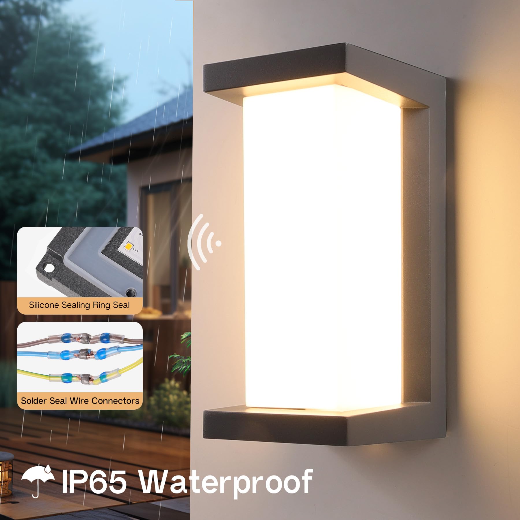 18W Aussenlampe mit Bewegungsmelder IP65 LED Wandleuchte Außen mit Fernbedienung, Dimmbar 3000K-6500K, Außenwandleuchte Aluminium Außenlampe für Garten Terrasse, Anthrazit