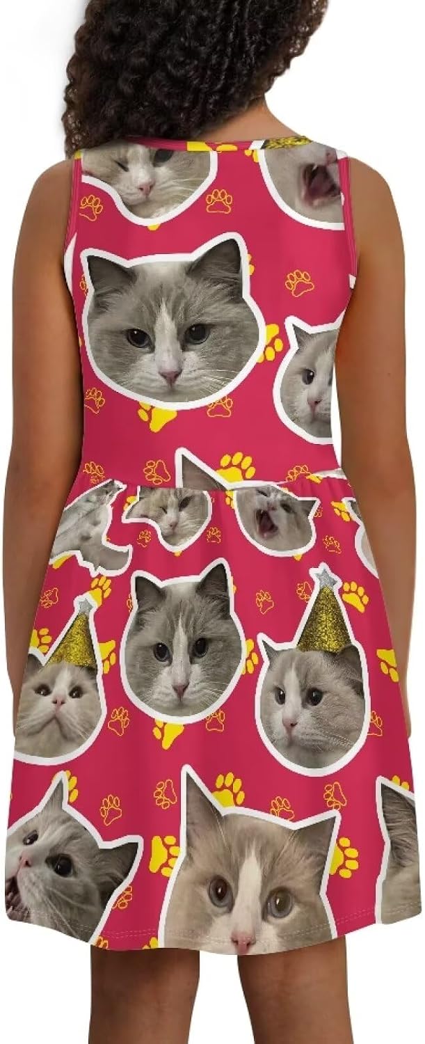 Cute Cartoon Animal Sundress for Girls Swing Loose Fit Sleeveless Summer Dress with Side Pocket