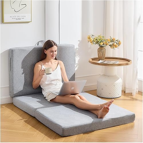 Miniatura 7 de Colchón triple tamaño matrimonial, de espuma viscoelástica plegable de 4 pulgadas, cama de invitados portátil con extraíble y lavable con asas y