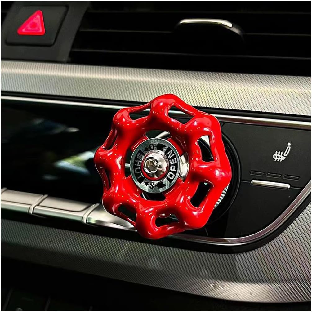 Car Push Start Button Cover, Valve Shaped Vehicle Start Switch Decoration, Automotive Interior Ignition Button Cover Decor, Universal for SUV Automobile Truck (Red)