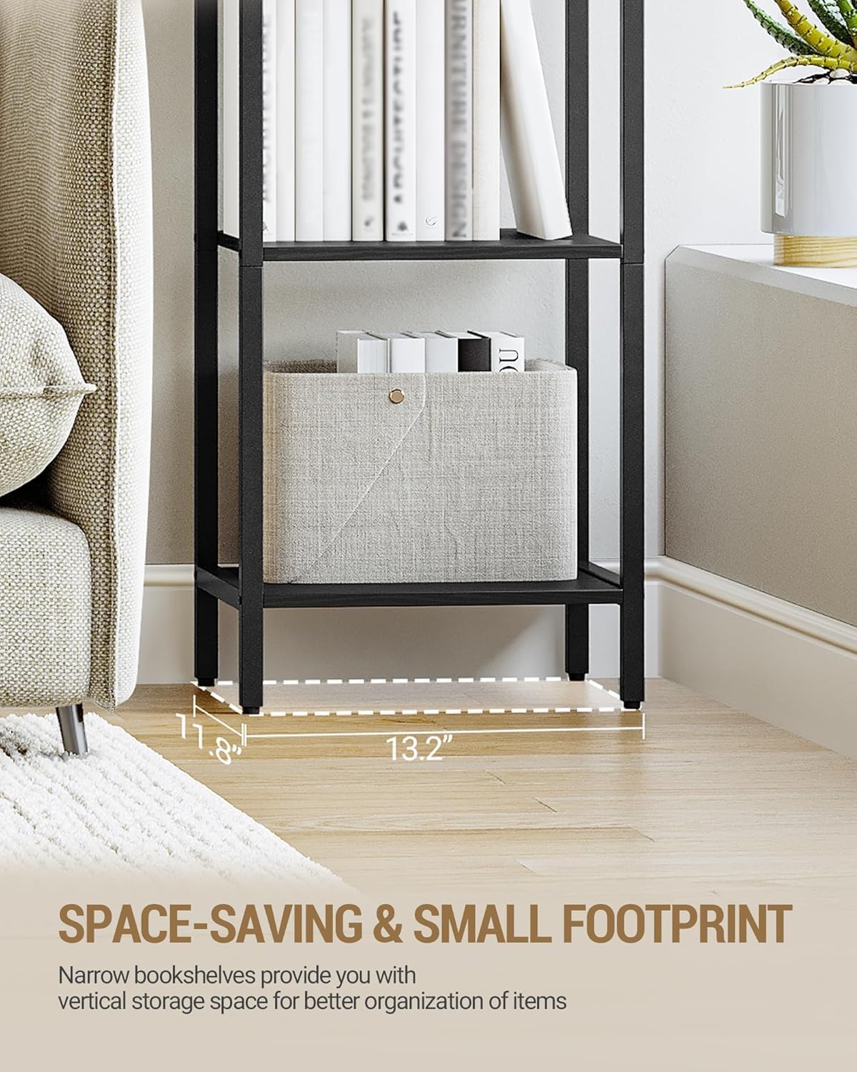 Bookshelf Narrow Bookcase, Tall Storage Rack with Steel Frame, Display Standing Shelf Unit, Skinny Book Shelf for Study Living Room Home Office, Industrial Style, 6-Tier Black BC56004B