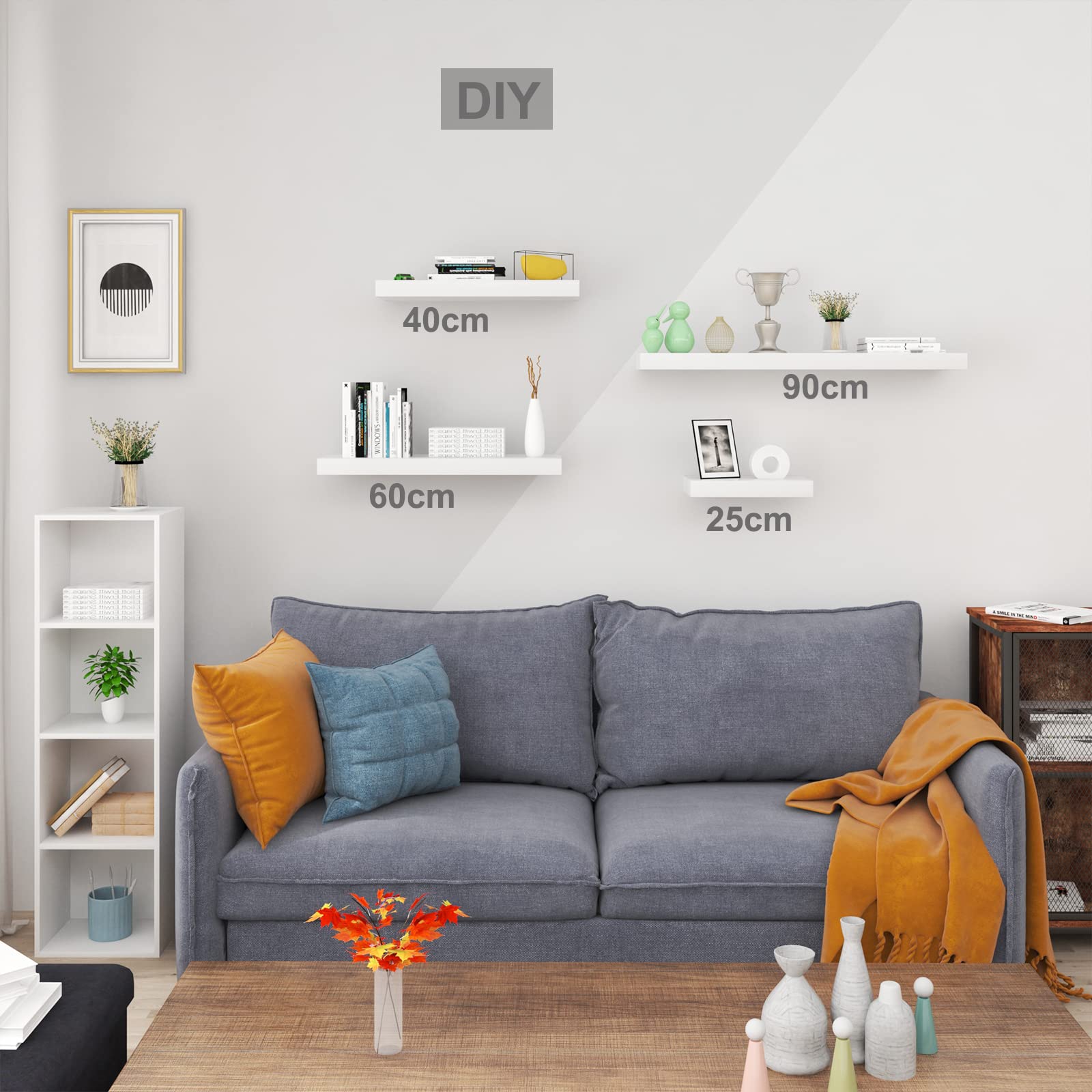WOLTU Mensola da Muro Scaffale Sospeso da Parete Libreria Piccola per Soggiorno Cameretta Porta CD DVD, Pannello MDF 25x22,9x3,8cm, Bianco, RG9488ws