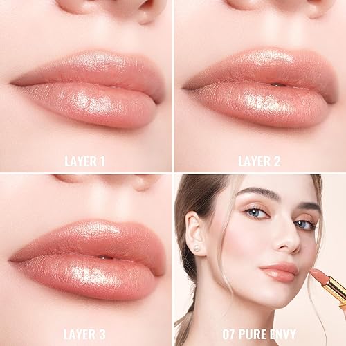 Miniatura 4 de Oulac Lápiz labial nude para mujer con brillo metálico 3D fórmula hidratante ligera, color de labios de alto impacto, belleza vegana, maquillaje de
