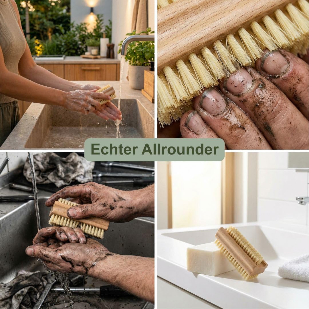 MC-Trend - Set di 3 spazzole per unghie e mani in legno, con setole naturali dure e morbide, senza plastica e vegano, Made in Germany