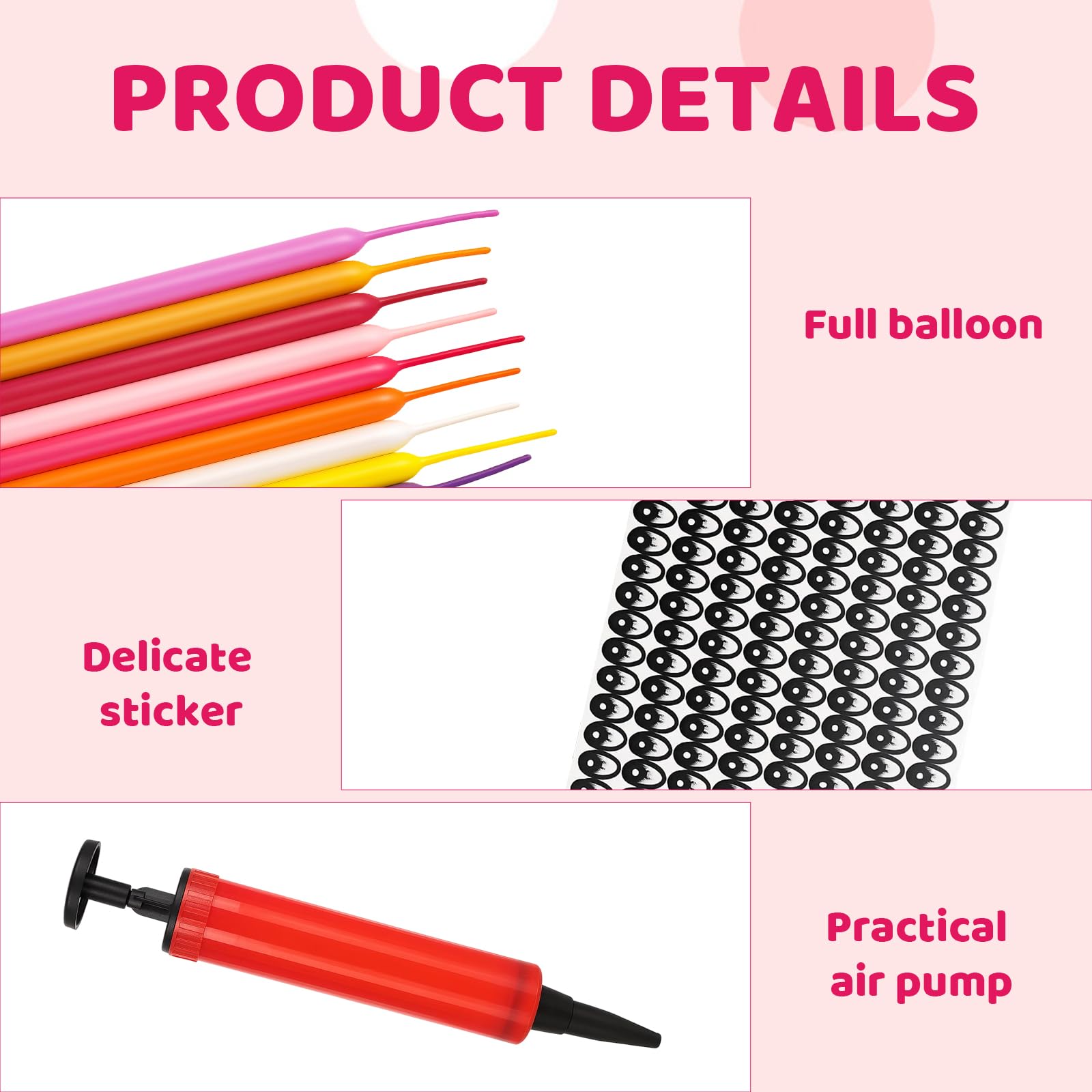 100 Modelling Balloons, Long Balloon for Tying Balloon Animal Making Kit with Pump and Eye Stickers - Image 3