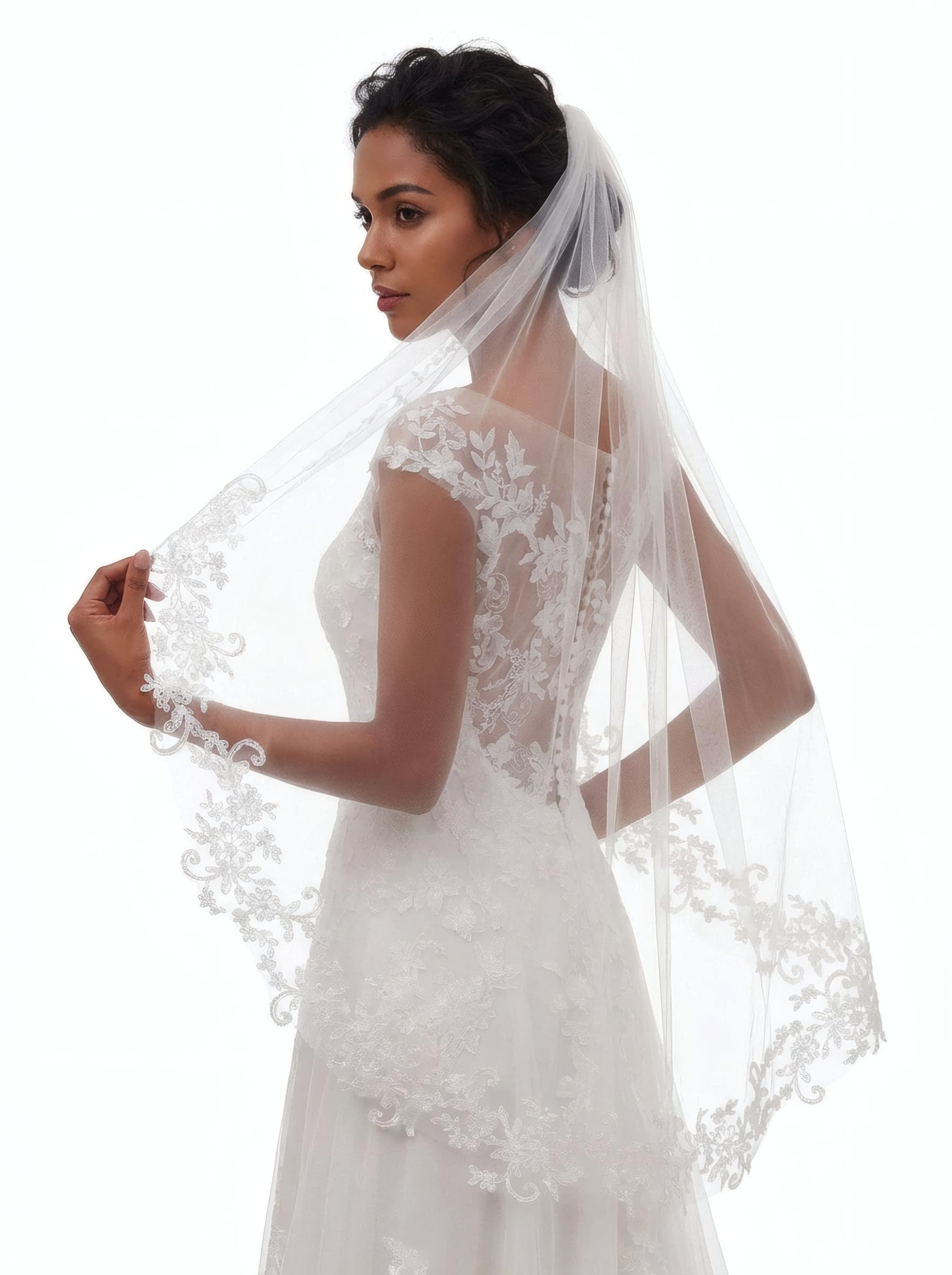 White Short Wedding Veil Pearl Rhinestone Bride Veils Bridal Veils Bachelorette Party Veil for Brides and Women