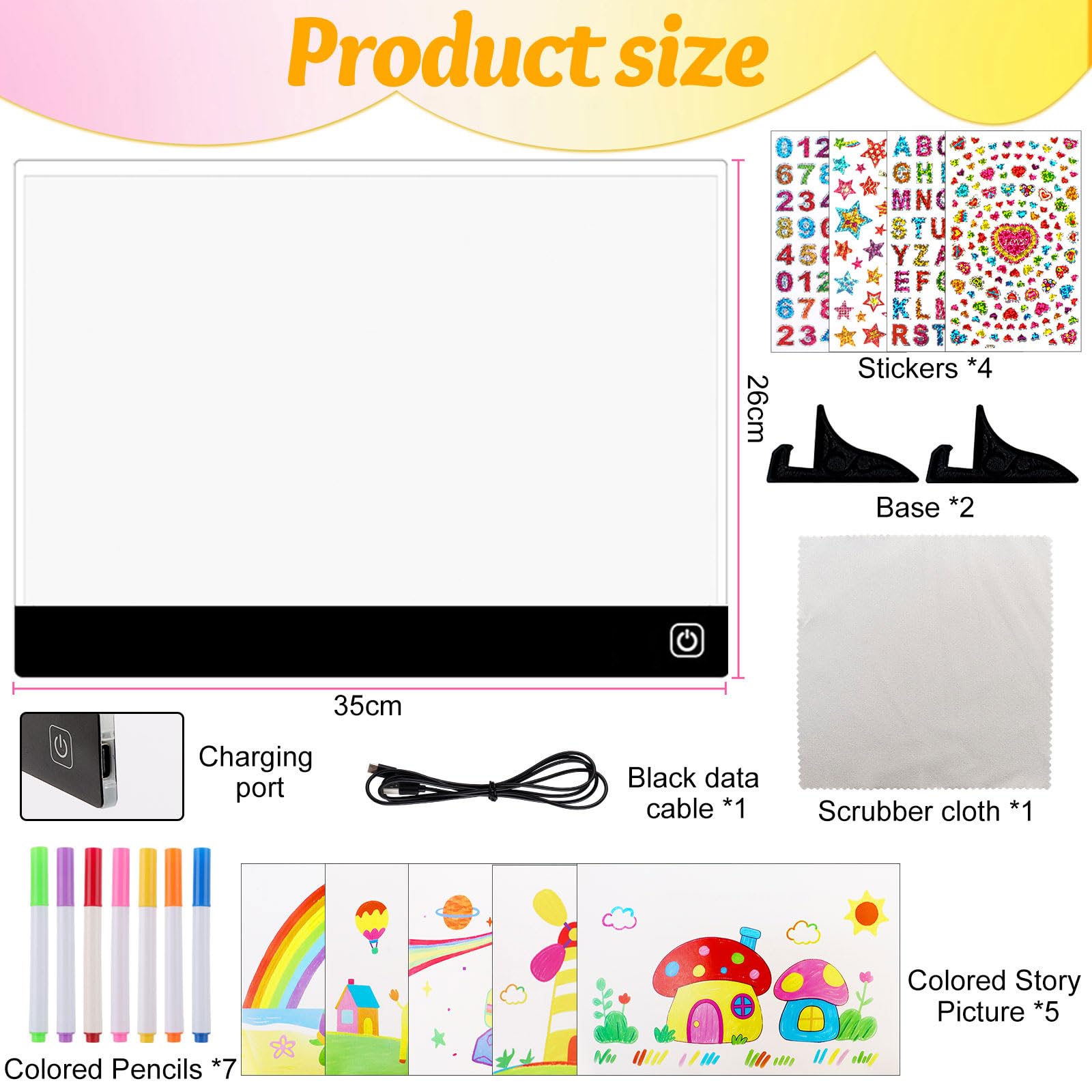TXErfolg Lavagna da disegno a LED per bambini con 4 effetti di luce, 35 x 26 cm, lavagna acrilica luminosa, lavagna magica a LED con penna a 7 colori, lavagna ricaricabile per messaggi, per ufficio