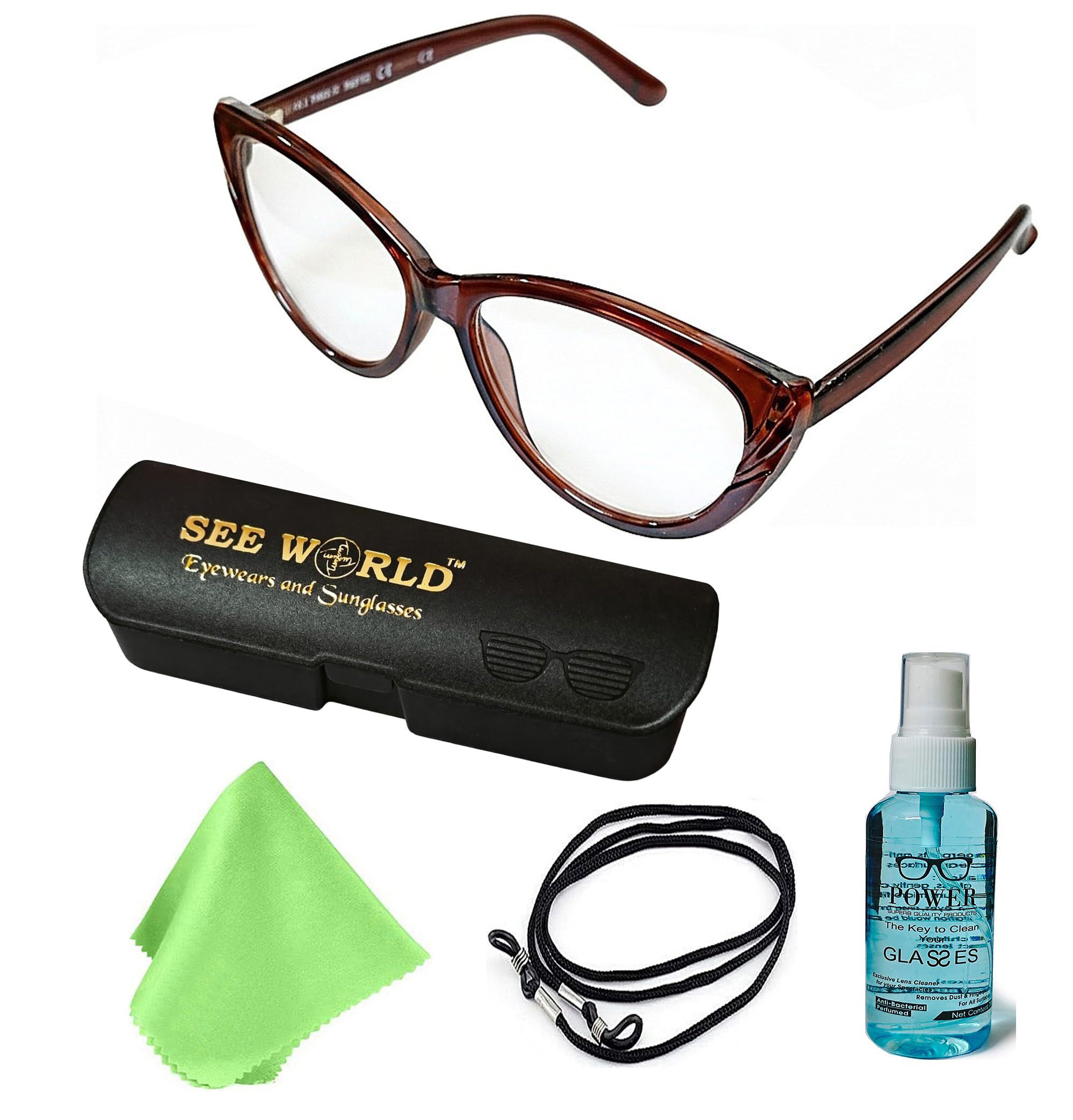 SEE WORLD - Frame Cat Eye Style Reading Eyeglasses Computer Spectacles for Men Women with Hard Case, Lens Cleaning Spray,Cleaning Cloth & Hanging Dori-image-21